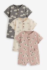 Next Baby % 100 Pamuklu Monochrome Elephant Romper Set 3’lü