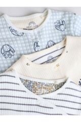 Next Baby %100 Pamuklu Krem Tavşan Desenli 3'lü Tulum Set