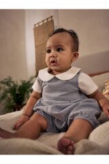 Next Baby Pamuklu Bebe Yaka Smart Gömlek Gri Salopet Çorap 3'lü Takım