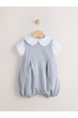 Next Baby Pamuklu Bebe Yaka Smart Gömlek Gri Salopet Çorap 3'lü Takım