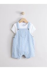 Next Baby Pamuklu Mavi Çizgili Kısa Kollu Salopet Body Zıbın Set