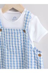 Next Baby Pamuklu Mavi Çizgili Kısa Kollu Salopet Body Zıbın Set