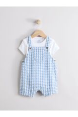 Next Baby Pamuklu Mavi Çizgili Kısa Kollu Salopet Body Zıbın Set