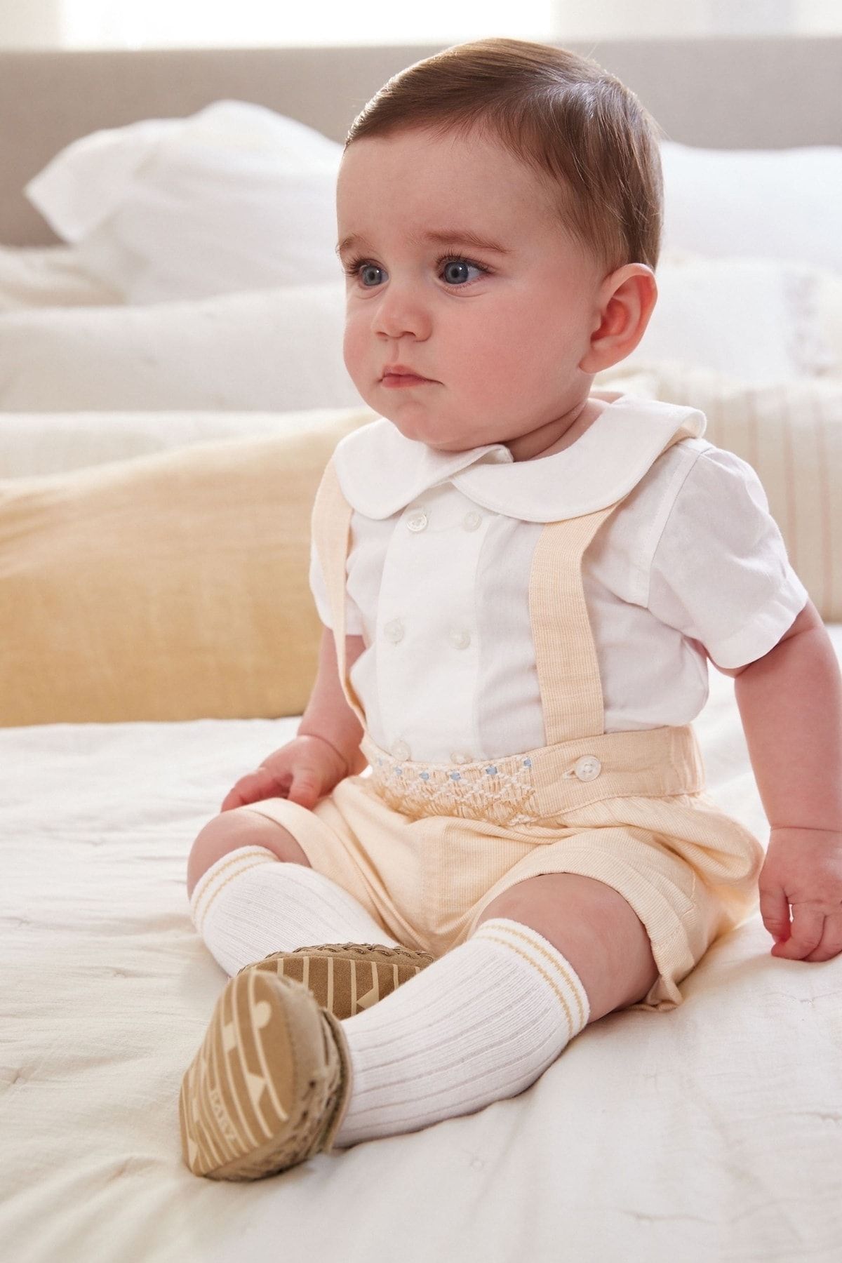 Next Baby % 100 Pamuklu Limon Sarısı Smart Gömlek Şort Çorap Takım