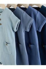 Next Baby %100 Pamuklu Mavi Lacivert Dokulu 4'lü Romper Set