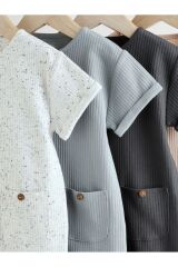 Next Baby %100 Pamuklu Beyaz Siyah Mavi Dokulu 4'lü Romper Set