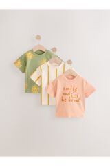 Next Baby Pamuklu Turuncu Baskılı Kısa Kollu Taytlı 3'lü Alt Üst Takım