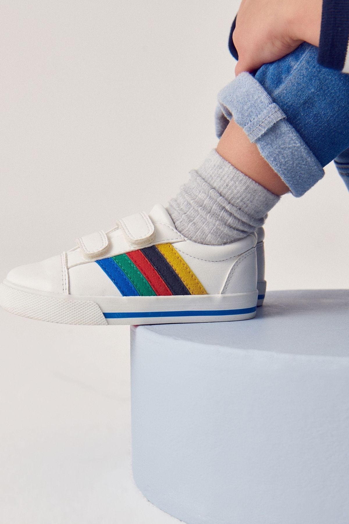 Next Baby White Rainbow Stripe Strap Touch Fastening Ortopedik Taban Erkek Çocuk Ayakkabı