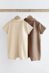 Next Baby % 100 Pamuklu Krem Kahve Dokulu 2’li Romper Set