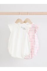 Next Baby %100 Pamuklu Pembe Tavşan Desenli 2'li Romper  et