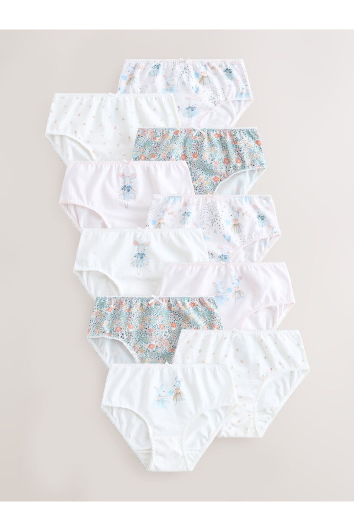 Next Baby %100 Pamuklu Çok Renkli Balerin Fare Desenli Kız Çocuk 10'lu Kilot Set