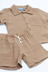 Next Baby Little Twins %100 Pamuklu Sütlü Kahve Kısa Kollu Müslin Alt Üst Takım