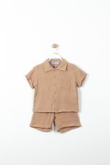 Next Baby Little Twins %100 Pamuklu Sütlü Kahve Kısa Kollu Müslin Alt Üst Takım