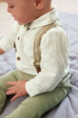 Next Baby Pamuklu Green Gömlek Body Papyon Pantolon Ve Pantolon Askısı Set