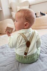 Next Baby Pamuklu Green Gömlek Body Papyon Pantolon Ve Pantolon Askısı Set