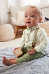 Next Baby Pamuklu Green Gömlek Body Papyon Pantolon Ve Pantolon Askısı Set