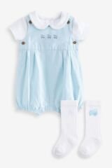 Next Baby % 100 Pamuklu Pale Blue Smart Salopet Body Çorap 3’lü Set