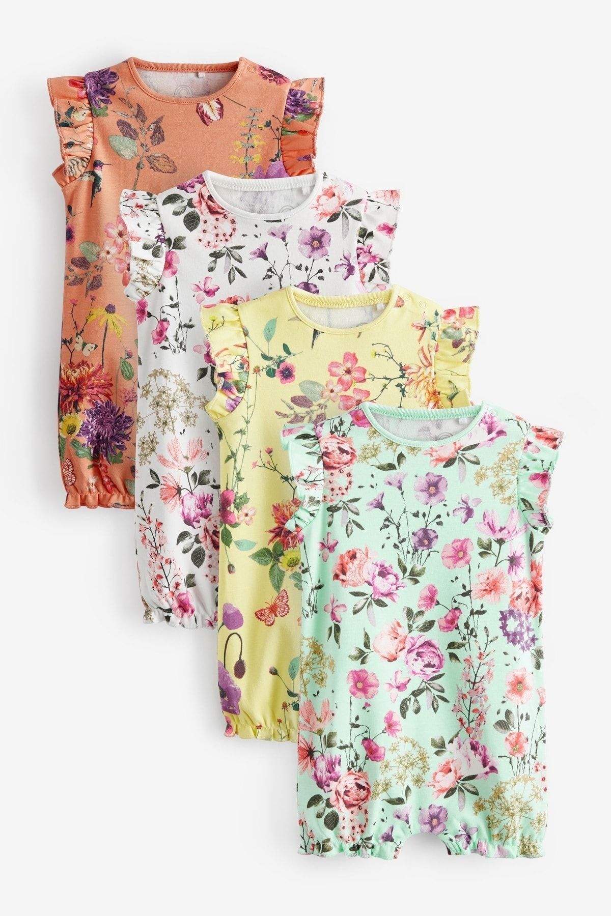 Next Baby % 100 Pamuklu Coral Pink Floral Romper Set 4’lü