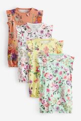 Next Baby % 100 Pamuklu Coral Pink Floral Romper Set 4’lü