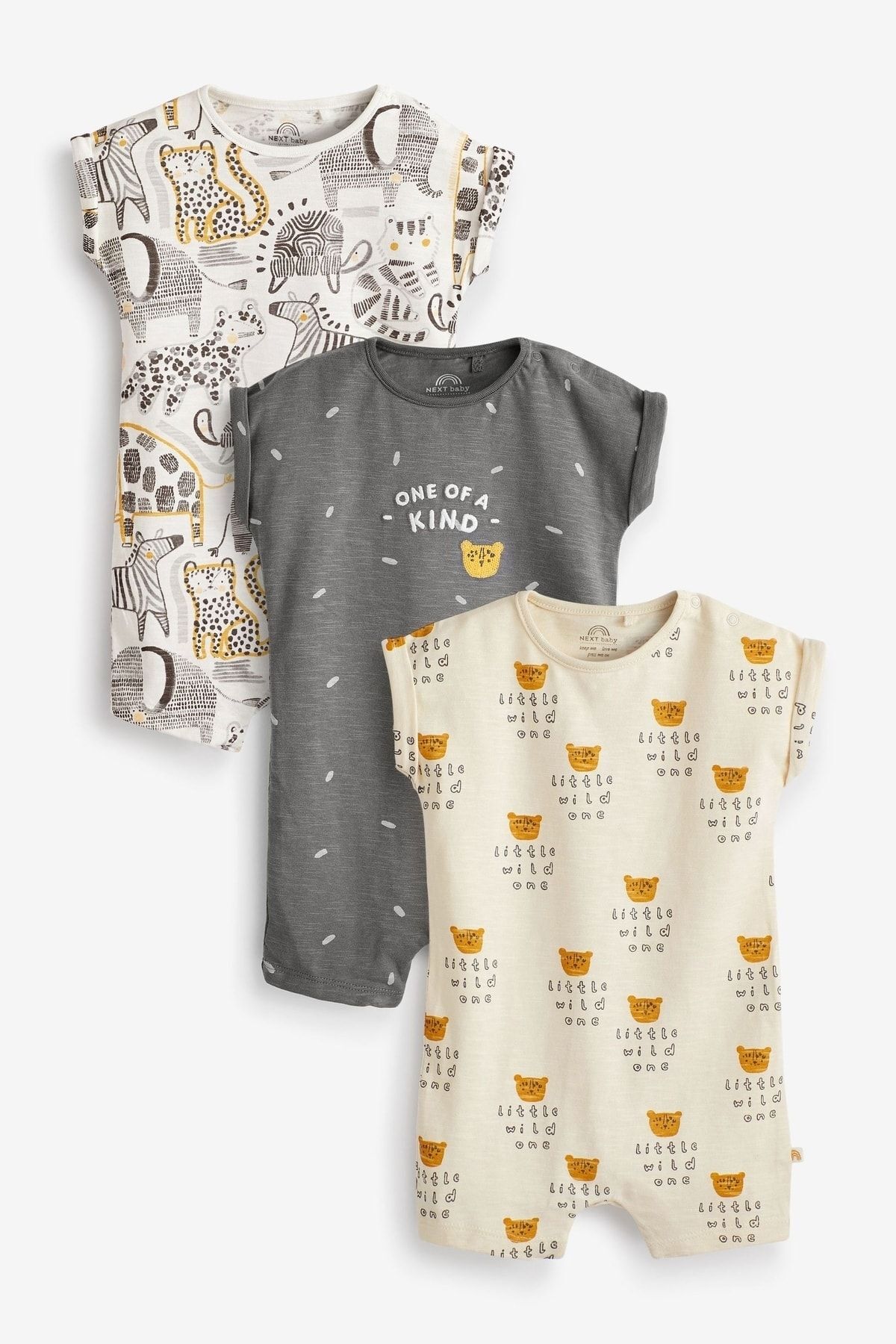 Next Baby % 100 Pamuklu Monochrome Safari 3’lü Romper Set