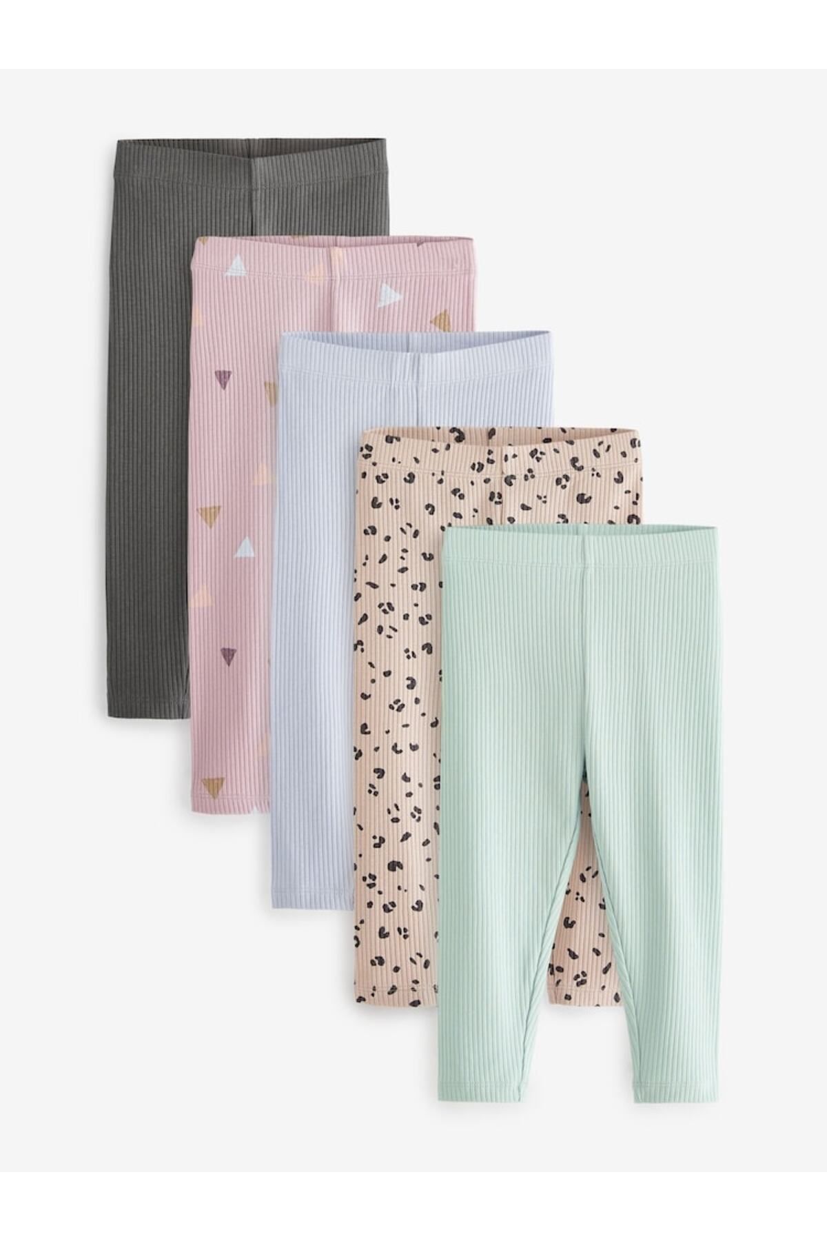 Next Baby Pamuklu Pastel Renkler Ribanalı 5'li Tayt Set