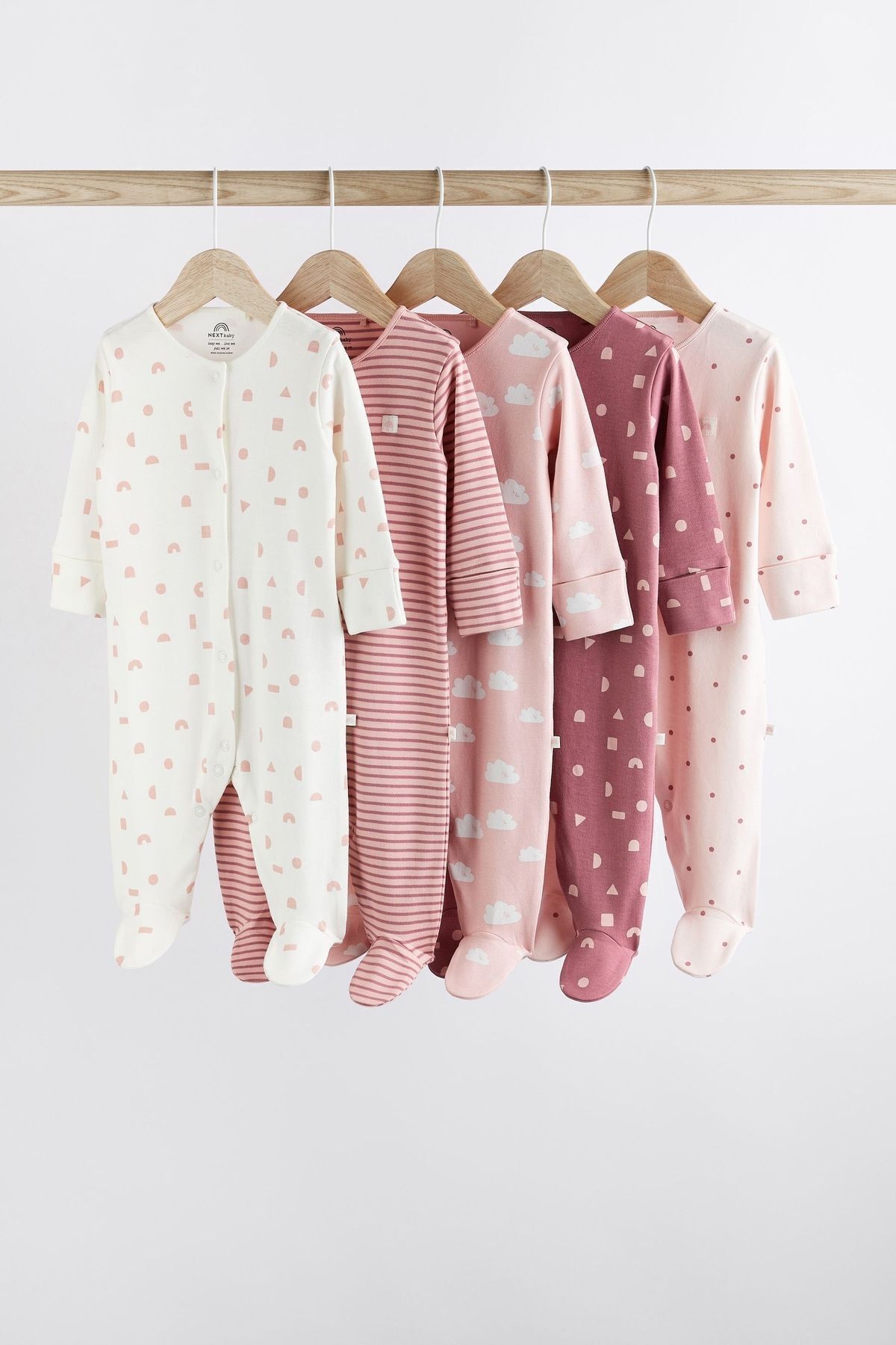 Next Baby Pamuklu Pembe Bulut Desenli 5’li Tulum Set