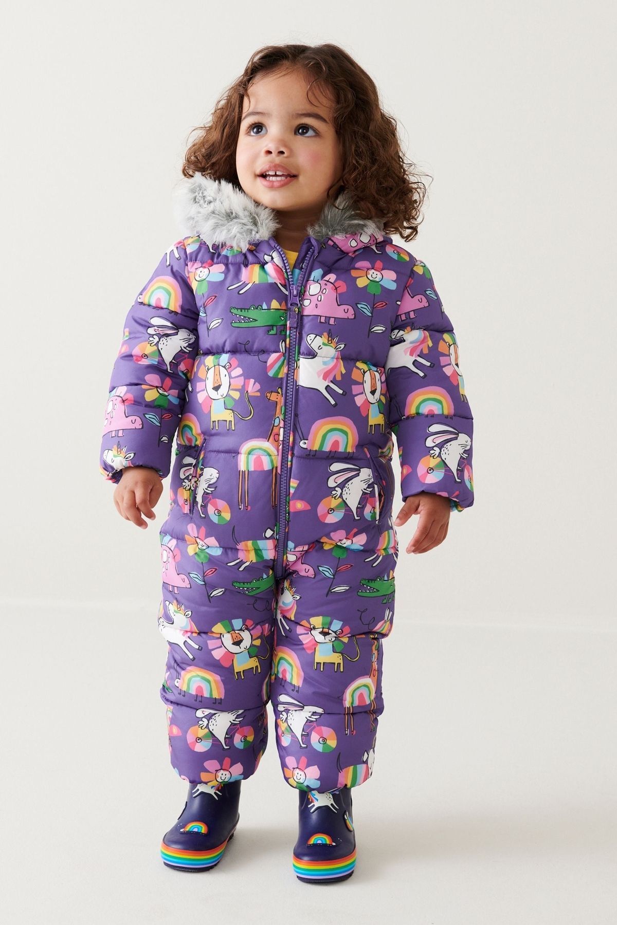 Next Baby Mor Unicorn Desenli Tam Polar Astarlı Kar Tulumu