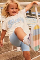 Next Baby Pamuklu Mavi Çiçek Desenli Kısa Kollu Tshirt Tayt Alt Üst Takım