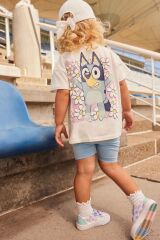 Next Baby Pamuklu Mavi Çiçek Desenli Kısa Kollu Tshirt Tayt Alt Üst Takım