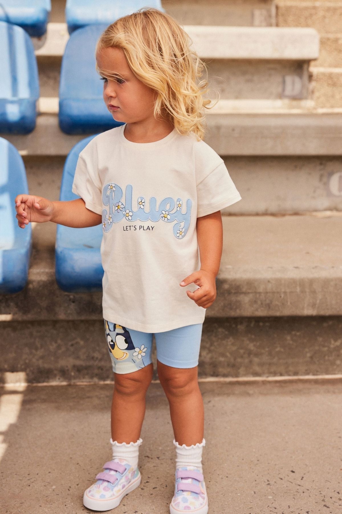 Next Baby Pamuklu Mavi Çiçek Desenli Kısa Kollu Tshirt Tayt Alt Üst Takım