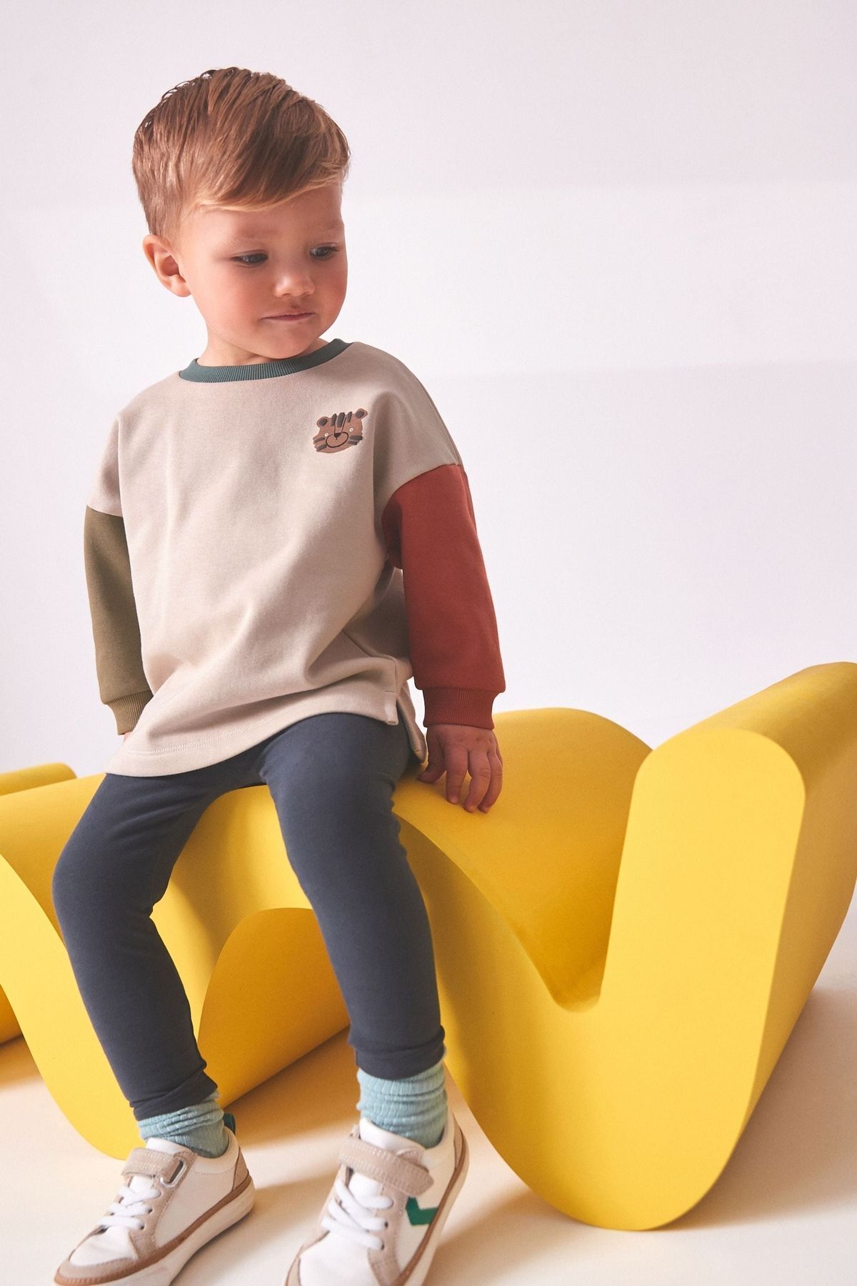 Next Baby % 100 Pamuklu Renk Bloklu Sweatshirt Tayt Alt Üst Takım