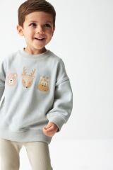 Next Baby % 100 Pamuklu Soft Mavi Hayvan Desenli Sweatshirt Alt Üst Takım