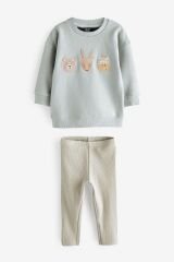 Next Baby % 100 Pamuklu Soft Mavi Hayvan Desenli Sweatshirt Alt Üst Takım