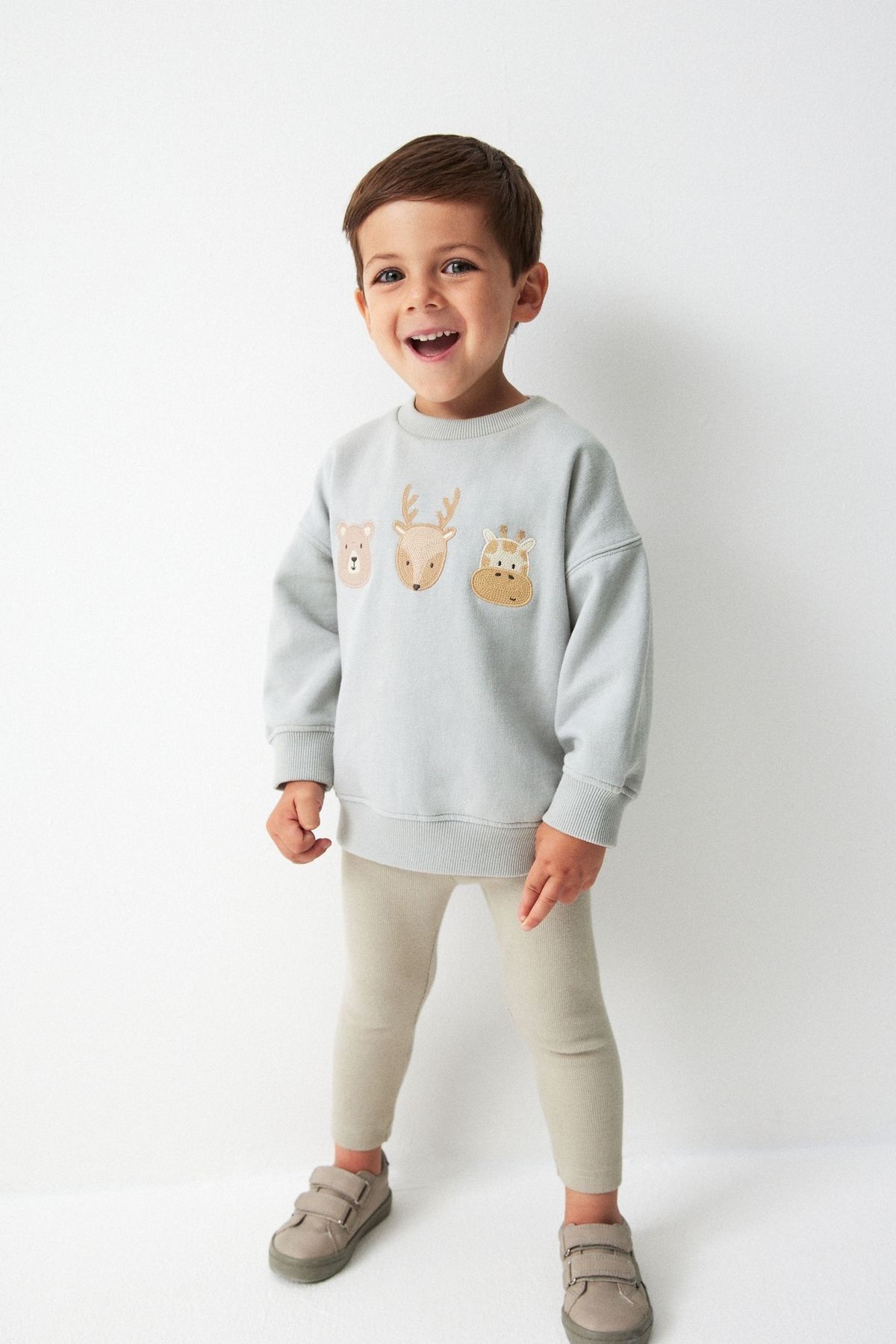 Next Baby % 100 Pamuklu Soft Mavi Hayvan Desenli Sweatshirt Alt Üst Takım
