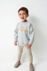 Next Baby % 100 Pamuklu Soft Mavi Hayvan Desenli Sweatshirt Alt Üst Takım