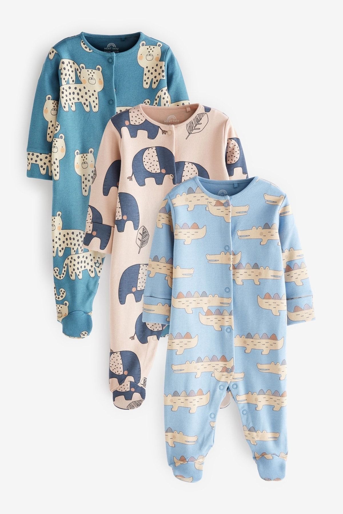 Next Baby % 100 Pamuklu Mavi Timsah Desenli 3’lü Tulum Set