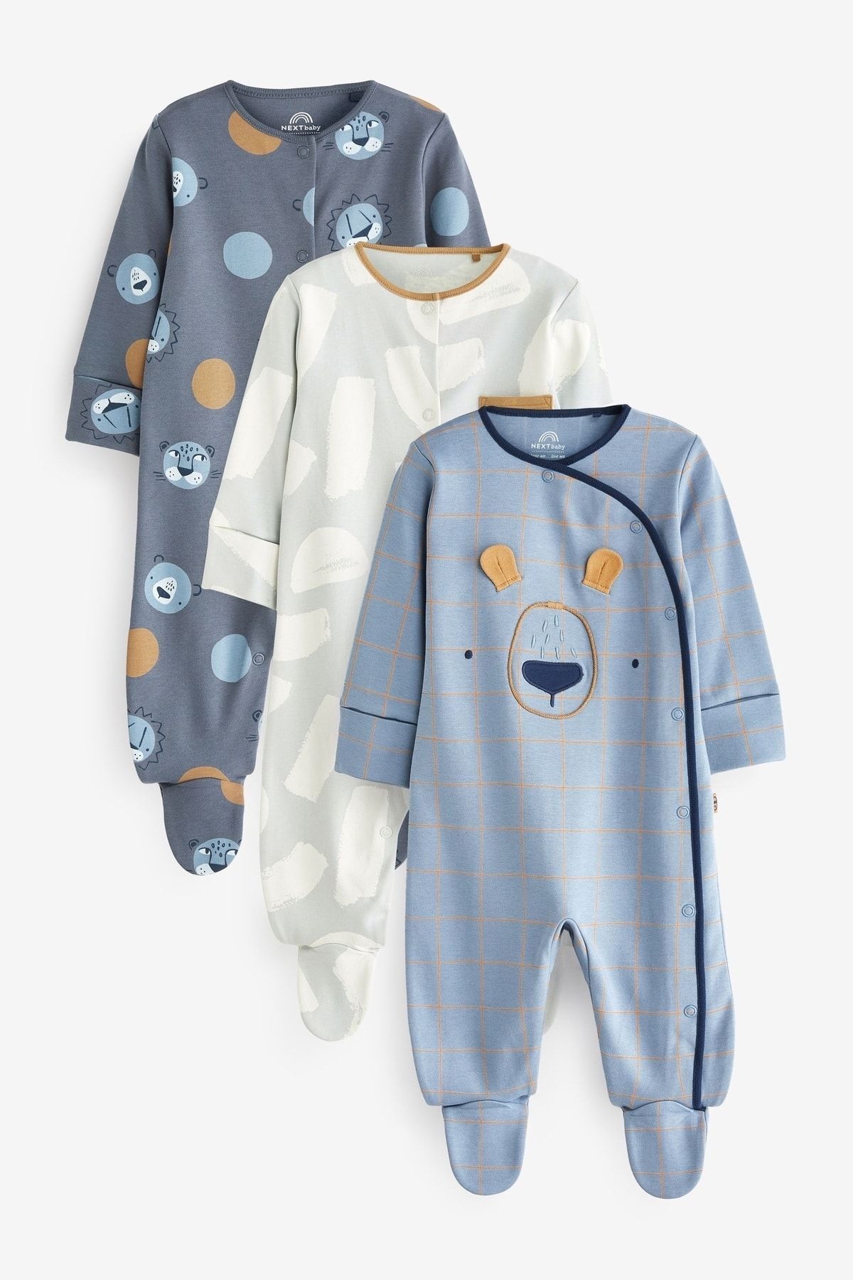 Next Baby % 100 Pamuklu Blue Leon 3’lü Tulum Set