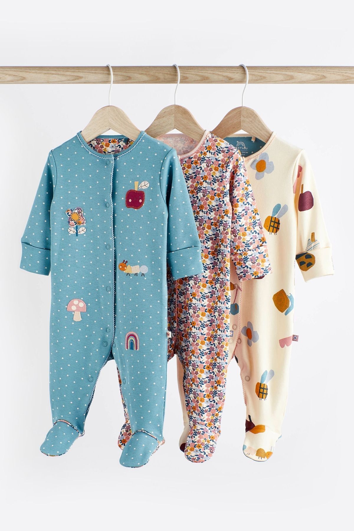 Next Baby % 100 Pamuklu Teal Blue Çiçek Desenli Prematüre 3’lü Tulum Set