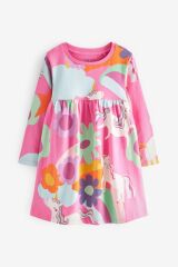Next Baby % 100 Pamuklu Pembe Unicorn Elbise