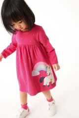 Next Baby % 100 Pamuklu Pembe Unicorn Uzun Kollu Elbise