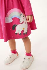 Next Baby % 100 Pamuklu Pembe Unicorn Uzun Kollu Elbise