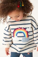 Next Baby Pamuklu Mavi Gökkuşağı Desenli Sweatshirt Alt Üt Takım