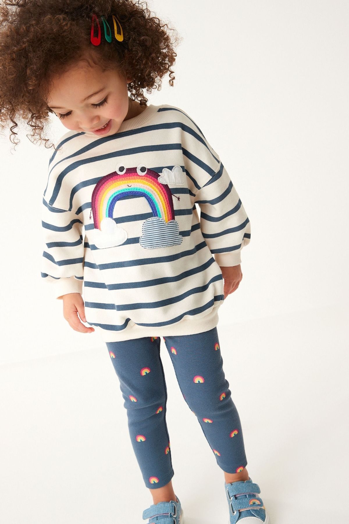 Next Baby Pamuklu Mavi Gökkuşağı Desenli Sweatshirt Alt Üt Takım