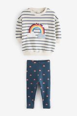 Next Baby Pamuklu Mavi Gökkuşağı Desenli Sweatshirt Alt Üt Takım