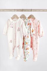 Next Baby % 100 Pamuklu Pink Bunny Floral 3’lü Tulum Set