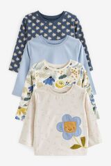 Next Baby % 100 Pamuklu Yeşil Mavi Çiçekli Uzun Kollu Thisrt 4’lü Set