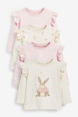 Next Baby Pamuklu Pembe Krem Tavşan Desenli Uzun Kollu 4’lü Body Set