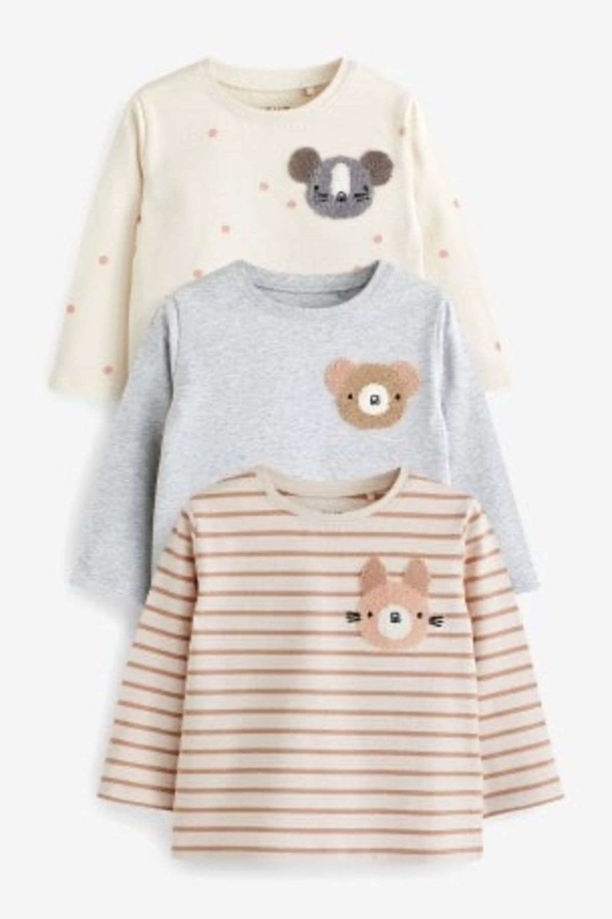 Next Baby % 100 Pamuklu Krem Hayvan Karakterli 3’lü Thsirt Set