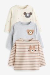 Next Baby % 100 Pamuklu Krem Hayvan Karakterli 3’lü Thsirt Set
