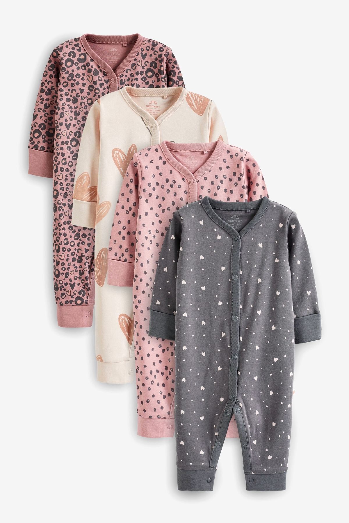 Next Baby Pamuklu Pembe Kalp Desenli Prematüre 4’lü Tulum Set